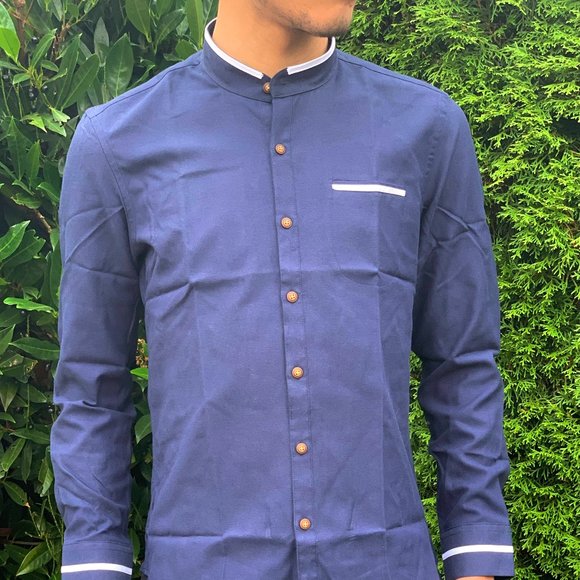 Brand Navy Button Down Shirt - Picture 1 of 2
